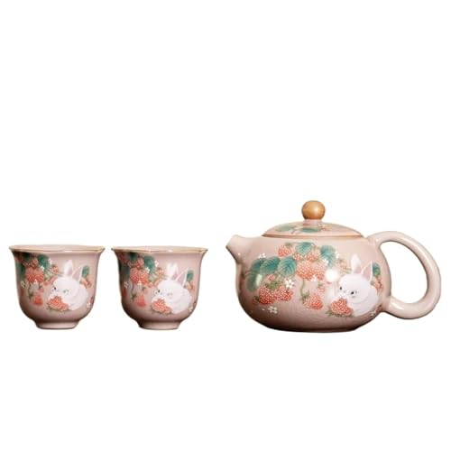 Erdbeerkaninchen 1 Kanne 2 Tassen Teezubereitung Wasserkocher Teekanne Und Teetassen-Set Kung-Fu-Teeset Antikrosa Ru-Ofen-Teetasse Teetassen-Set Teeservice Mit Teekanne von ATGQBCF