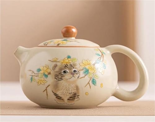 Handgefertigte Xishi Teekanne Kessel Reise Portable Tee Set Teaware 160ml Tradition Ru Kiln Keramik Cute Cat Pattern Teetassen-Set Mit(Type-C) von ATGQBCF