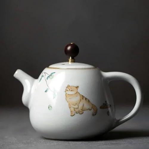 Handgemachte Süße Katze Muster Wasserkocher Reise Tragbare Filter Teekanne Home Tee-Set Trinkgeschirr 280 Ml Traditionelle Ru-Ofen-Keramik-Teekannen Teetassen-Set Teeservice Mit Teekanne(Type-C) von ATGQBCF