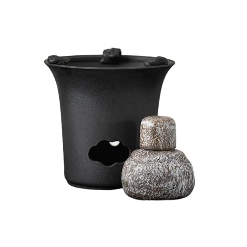 Keramik Handgemachte Alaun Schwarz Teekanne Stövchen Retro Tee Herd Kerzenhalter Wasserkocher Halter Tee-Set Teetassen-Set Teeservice Mit Teekanne(Type-A) von ATGQBCF
