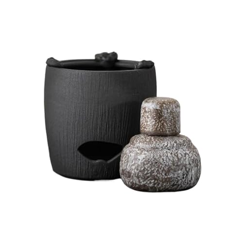 Keramik Handgemachte Alaun Schwarz Teekanne Stövchen Retro Tee Herd Kerzenhalter Wasserkocher Halter Tee-Set Teetassen-Set Teeservice Mit Teekanne(Type-B) von ATGQBCF