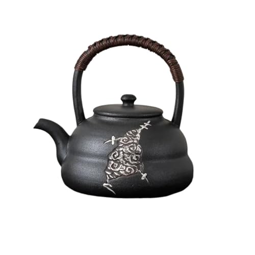 Keramik Handgemachte Alaun Schwarz Teekanne Stövchen Retro Tee Herd Kerzenhalter Wasserkocher Halter Tee-Set Teetassen-Set Teeservice Mit Teekanne(Type-D) von ATGQBCF