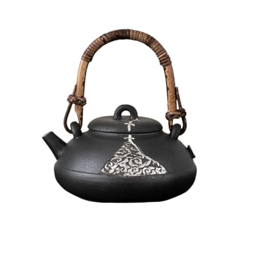 Keramik Handgemachte Alaun Schwarz Teekanne Stövchen Retro Tee Herd Kerzenhalter Wasserkocher Halter Tee-Set Teetassen-Set Teeservice Mit Teekanne(Type-E) von ATGQBCF