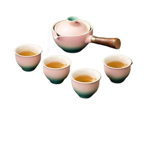 Tee Tablett Tragbare Reise Tee-Set Keramik Rotierenden Seite Griff Topf Faul Tee Brauen Set Hause Ein Topf Vier Tassen Teetassen-Set Teeservice Mit Teekanne(Type-C) von ATGQBCF