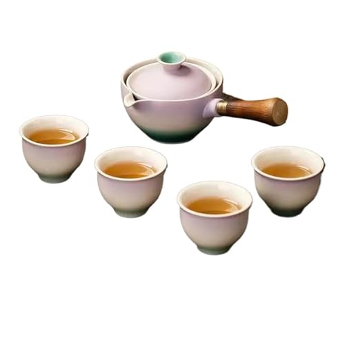 Tee Tablett Tragbare Reise Tee-Set Keramik Rotierenden Seite Griff Topf Faul Tee Brauen Set Hause Ein Topf Vier Tassen Teetassen-Set Teeservice Mit Teekanne(Type-D) von ATGQBCF