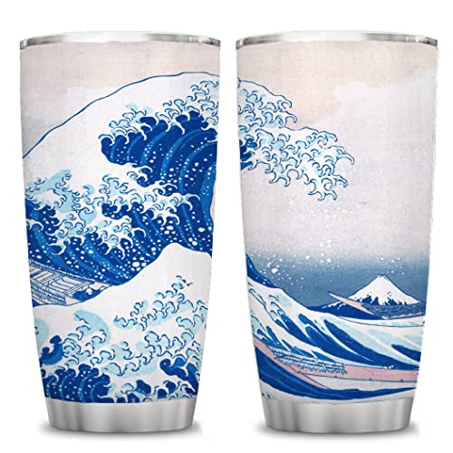 ATHAND The Great Wave Off Kanagawa Tumbler von Katsushika Hoki, klassische Kunst, 590 ml, Edelstahl-Vakuum-Reise-Kaffeebecher, bestes Geburtstagsgeschenk für Frauen oder Kunstliebhaber von ATHAND