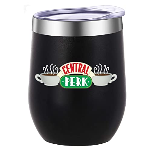 Friends TV-Show-Merchandise Central Perk Becher aus Edelstahl mit Deckel, ohne Stiel, Weingläser für Kaffee, Cocktail, Getränk, Tee und Bier, Geburtstagsgeschenk für Frauen und Männer, 340 ml, schwarz von ATHAND