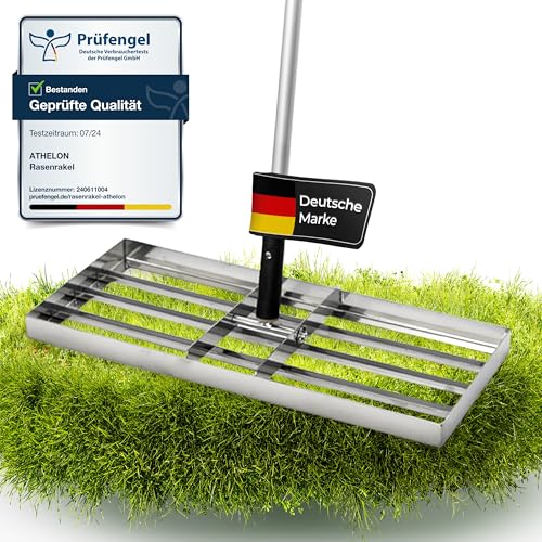 ATHELON® Rasenrakel mit Gummigriff – Stabil & langlebig – Nivellierrechen zum Nivellieren von Rasen, Sand und Erde – Rasenrakel Edelstahl – robuste Metallstange von ATHELON