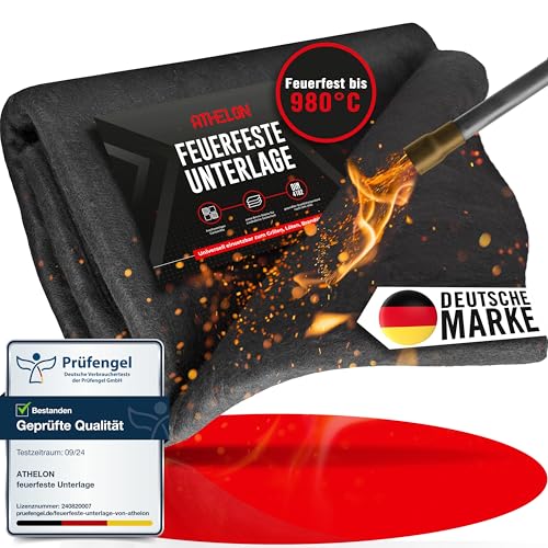 ATHELON® Feuerfeste Unterlage [1x1 m] - extra Dicke Hitzeschutzmatte aus Carbonfilz [feuerfest bis 980°C] - Brandschutzmatte oder Grillunterlage für Outdoor & Indoor [flexibel zuschneidbar] von ATHELON