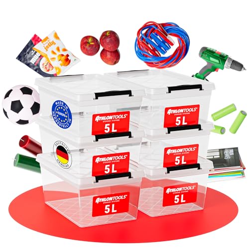 ATHLON TOOLS 6x 5 L Aufbewahrungsboxen mit Deckel, lebensmittelecht - Verschlussclips - 100% Neumaterial Plastik-Box transparent - Kleiderboxen stapelbar… von ATHLON TOOLS