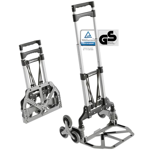 ATHLON TOOLS Aluminium Treppensteiger-Sackkarre klappbar - extra Langer Griff 110 cm - Ladefläche mit Anti-Rutsch-Pads - Modell 2025 von ATHLON TOOLS