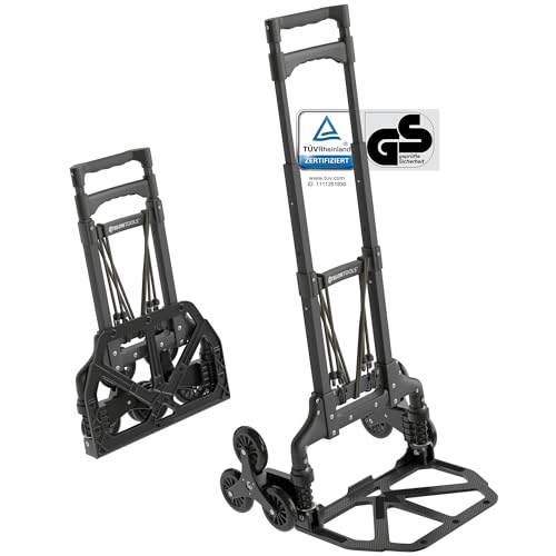 ATHLON TOOLS Aluminium Treppensteiger-Sackkarre klappbar - extra Langer Griff 110 cm - Ladefläche mit Anti-Rutsch-Pads - inkl. 2 Expanderseilen - Modell 2025 von ATHLON TOOLS