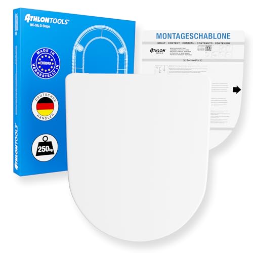 ATHLON TOOLS D-Form WC-Sitz mit Soft-Close aus Duroplast bis 250kg, Quick-Release, Toilettendeckel mit Absenkautomatik (D-Form - Premium) von ATHLON TOOLS
