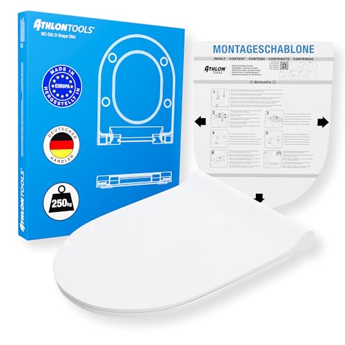 ATHLON TOOLS D-Form WC-Sitz mit Soft-Close aus Duroplast bis 250kg, Quick-Release, Toilettendeckel mit Absenkautomatik (D-Form - Premium Slim) von ATHLON TOOLS