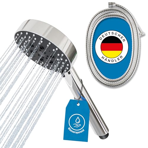 ATHLON TOOLS Duschkopf mit Schlauch - 5 Strahlarten Duschbrause - Ø 105 mm wassersparende Handbrause rund (Chromfarben, Duschkopf 105 mm [inkl. Schlauch]) von ATHLON TOOLS