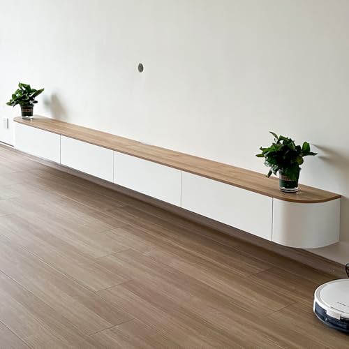 ATHOMASM Moderne, Schwebende TV-Konsole, Wandmontage, Entertainment-Wandregal, Medienkonsole, TV-Schrank, TV-Tablett, Mit Tür Und Stauraum, Für Zuhause, Büro, Platzsparend(Natural,280cm) von ATHOMASM
