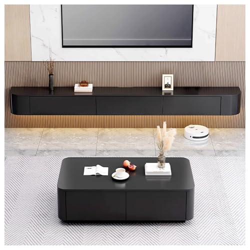 ATHOMASM Moderne, Schwebende TV-Konsole, Wandmontage, Entertainment-Wandregal, Medienkonsole, TV-Schrank, TV-Tablett, Mit Tür Und Stauraum, Für Zuhause, Büro, Platzsparend(Schwarz,140cm) von ATHOMASM