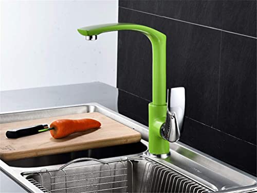 ATHUAH Bunter Küchenarmatur-Mischer, an Deck montierter Waschtisch-Kurzhahn, moderner Waschtisch-Wasserhahn aus Kupfer mit Belüfter, heiß und kalt, drehbarer Mischer, 360° schwenkbar, Grün von ATHUAH