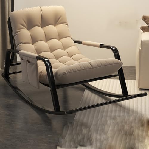 ATHUAH Kunstleder-Glider-Rocker mit bequem gepolstertem Sitz, Massivholzbasis, Terrassen-Schaukelstuhl für den Außenbereich, moderner Lounge-Ei-Stuhl für drinnen und draußen (A) von ATHUAH