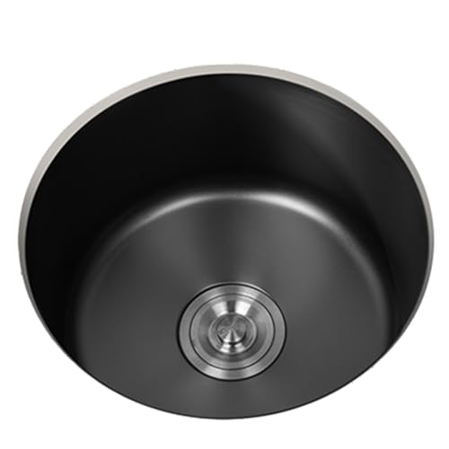 ATHUAH Runde Küchenspüle Mini Black Bar Sink Home Edelstahlspüle Kleine Waschbecken für kleine Badezimmer Unterbauspüle mit Küchenspüle-Zubehör (Farbe: Schwarz A, Größe: 42 cm | 16,5 Zoll) von ATHUAH