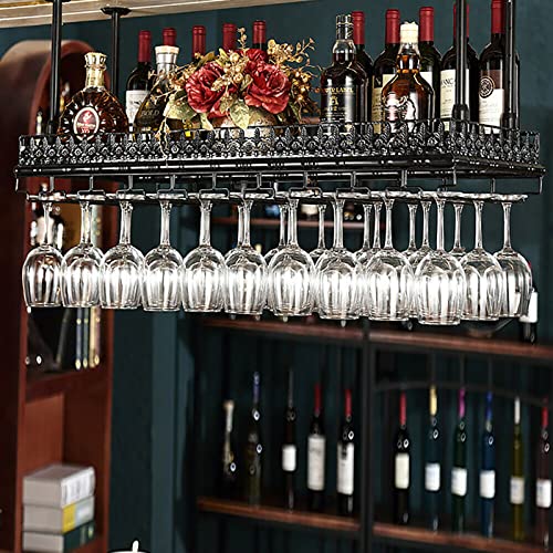 ATHUAH Weinregale, Weinglas-Hängeregal, umgedrehter Retro-Stielglas-Becher, Weinglashalter, Geschirrflaschen-Hängeregale für Küche, Bar oder Büro (schwarz, 100 x 35 cm) von ATHUAH