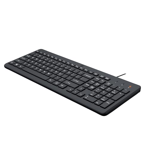 HP 150 spanische QWERTY-Tastatur mit Kabel – (LED-Anzeige, USB-A, 12 Tastenkombinationen, Windows 10, Windows 11), Schwarz von HP