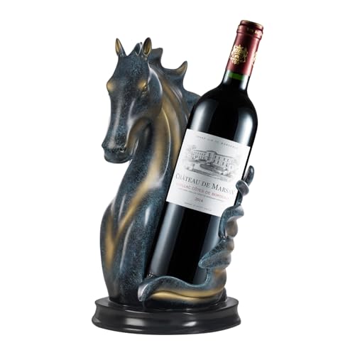 ATIVLB Pferd Weinregal, 17 x 30 cm Dekorative Weinflaschenhalter Weinständer Pferdestatue Display-Ständer, zur Aufbewahrung von Weinflaschen, Weingläsern (Blau+Gold) von ATIVLB