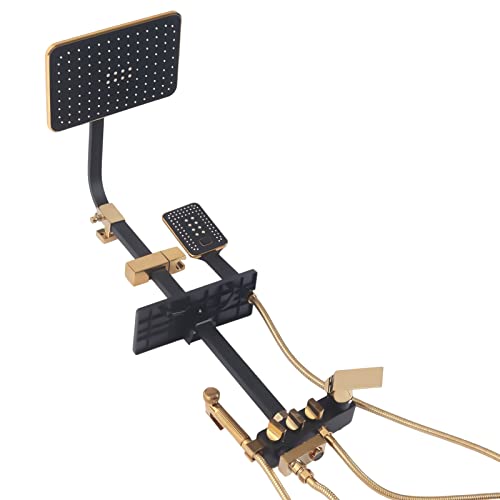 Regendusche Duschset Dusche Handbrause Duscharmatur Duschsystem,mit verstellbarer Höhe Großer Duschhalter,für Hotels, Badezentren, Schwimmbädern,Hause,Schwarz + Gold von ATIVLB