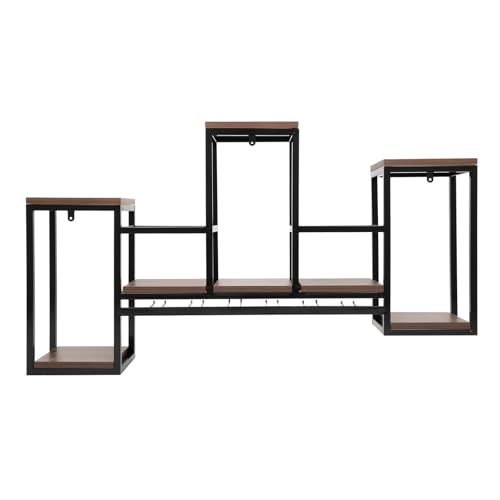 Wandmontierte Weinregal Industriell Weinregale Weinflaschenaufbewahrung Wandmontiert Stielgläser Aufhänger Metallflaschenhalter Multi funktionaler Weinpareite Display Rack ,für Küche Esszimmer Bar von ATIVLB