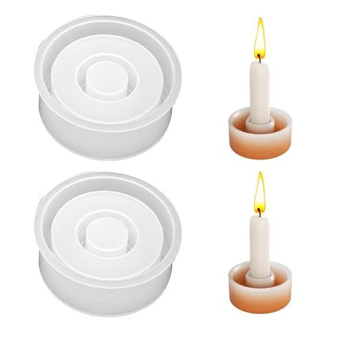 2 Stücke Silikonform Kerzenhalter, Casting Mould Concrete Candle Holder, Round Silicone Moulds, für Stabkerzen und Teelichter(Circular) von ATJTYSX