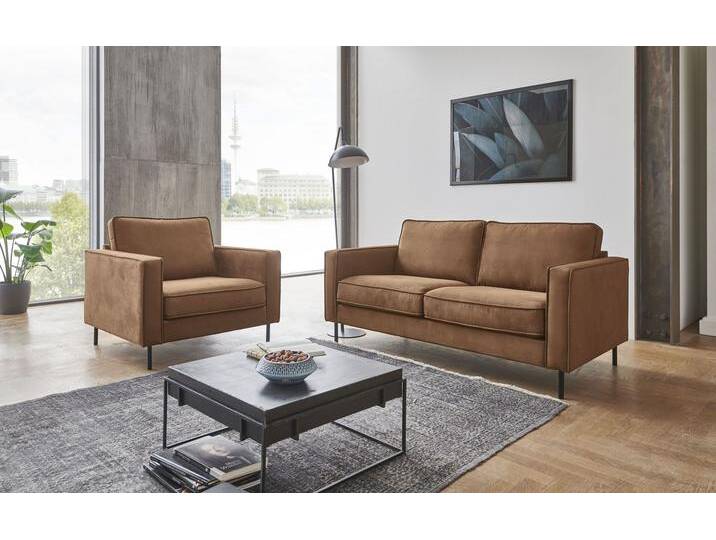 2-Sitzer Weston , braun, B:166cm H:81cm T:87cm, 100% PES, ATLANTIC HOME COLLECTION, Sofas, im skandinavischem Stil, mit Wellenunterfederung von ATLANTIC-home-collection