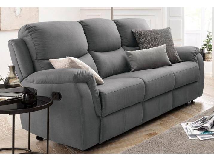 3-Sitzer Diana , grau (dunkelgrau), B:205cm H:102cm T:97cm, Struktur (100% Polypropylen), ATLANTIC HOME COLLECTION, Sofas, mit Relaxfunktion und Federkern, hohe Belastbarkeit, Topseller von ATLANTIC-home-collection