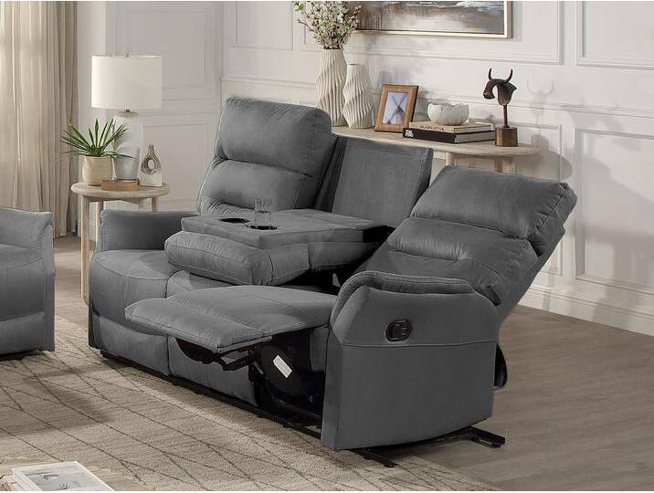 3-Sitzer Falk , grau (dunkelgrau), B:183cm H:103cm T:96cm, 100% PES, ATLANTIC HOME COLLECTION, Sofas, Zwei Relaxfunktionen, klappbare Konsole mit Getränkehalter von ATLANTIC-home-collection