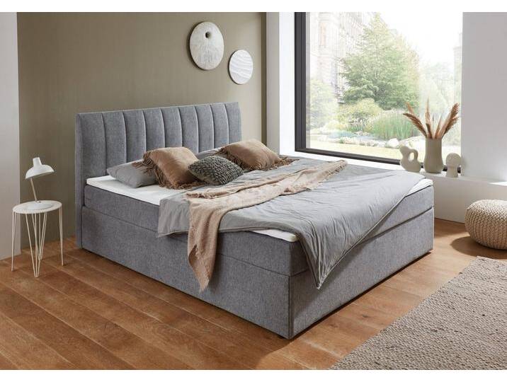 ATLANTIC home collection Boxbett Alva, grau, mit Bonnell-Federkernmatratze und Komfortschaum-Topper, Bonnell-Federkernmatratze, grau von ATLANTIC-home-collection