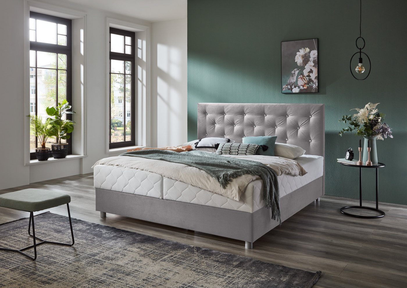 ATLANTIC home collection Boxbett CELIA, mit Taschen-Federkernmatratze, Bettkasten und Strass-Steinen von ATLANTIC home collection