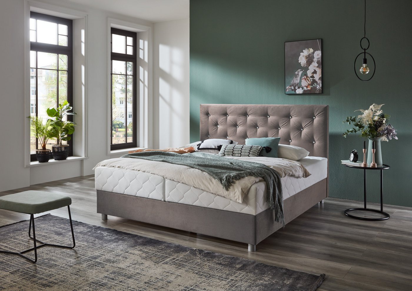 ATLANTIC home collection Boxbett CELIA, mit Taschen-Federkernmatratze, Bettkasten und Strass-Steinen von ATLANTIC home collection