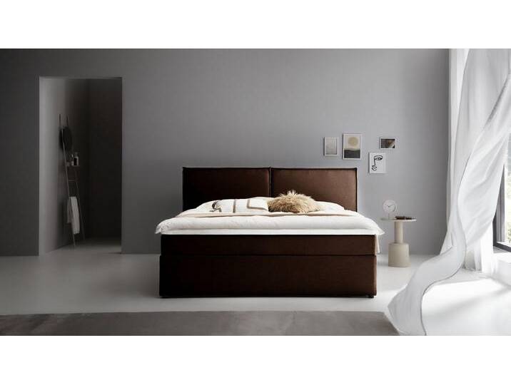 ATLANTIC home collection Boxbett NIKITA, bodentiefes Bett, braun, mit Bonnell-Federkernmatratze und Komfortschaum-Topper, Bonnell-Federkernmatratze von ATLANTIC-home-collection