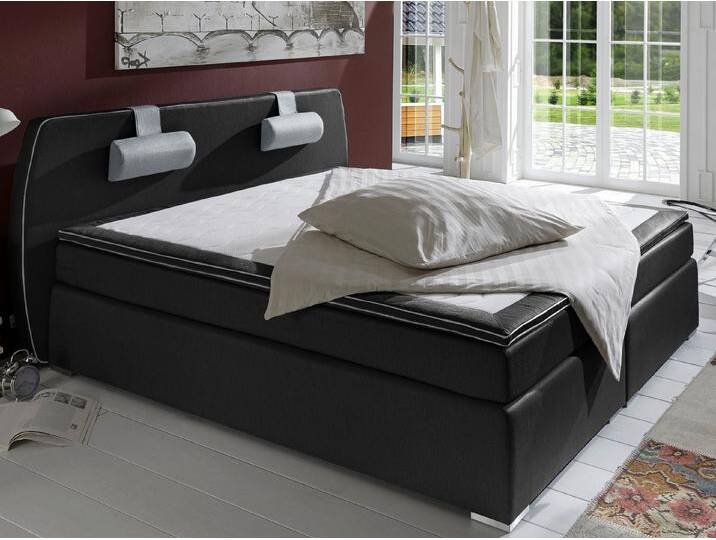 ATLANTIC home collection Boxspringbett Rex, mit Topper und verstellbaren Nackenkissen, schwarz, Bonnell-Federkernmatratze , H2, schwarz von ATLANTIC-home-collection