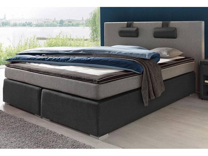 ATLANTIC home collection Boxspringbett Rick, mit Bonnell-Federkernmatratze, inkl. Topper, grau schwarz, 1 (=schwarz/grau) von ATLANTIC-home-collection
