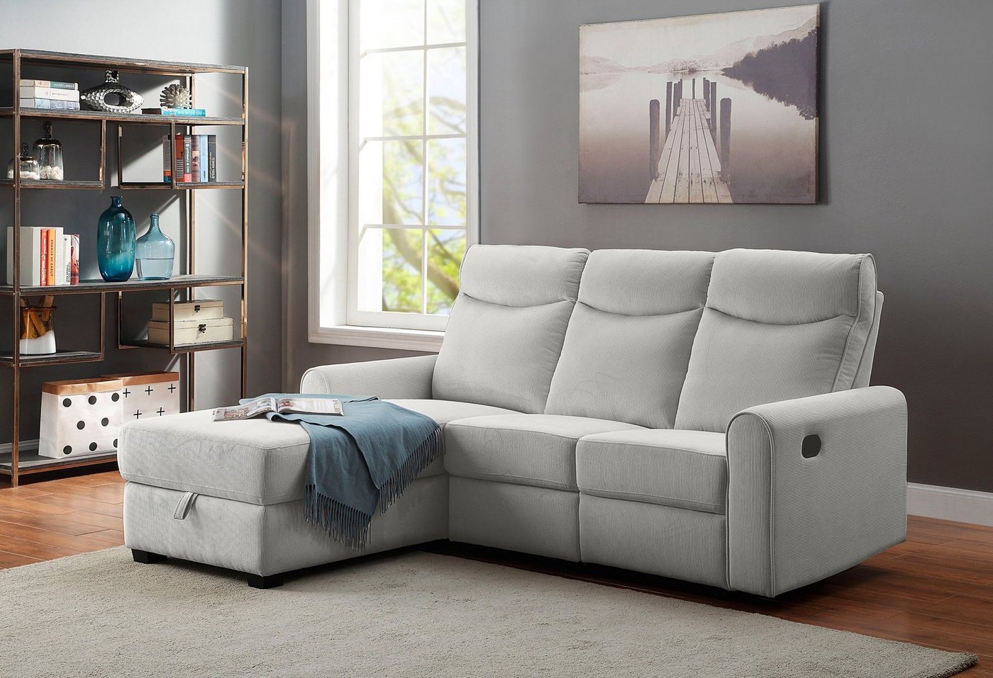 ATLANTIC home collection Ecksofa Gero, mit Relaxfunktion und Stauraum, mit Cord-Bezug von ATLANTIC home collection