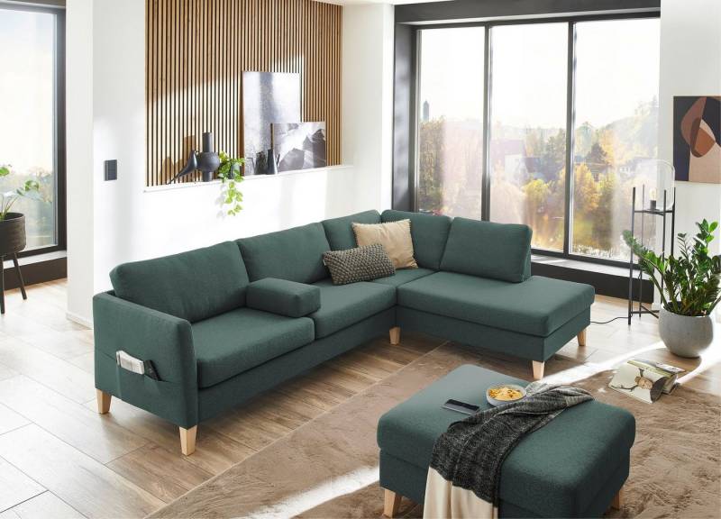 ATLANTIC home collection Ecksofa Mailo L-Form, mit Seitentaschen und Ottomane, mit Massivholzfüßen von ATLANTIC home collection