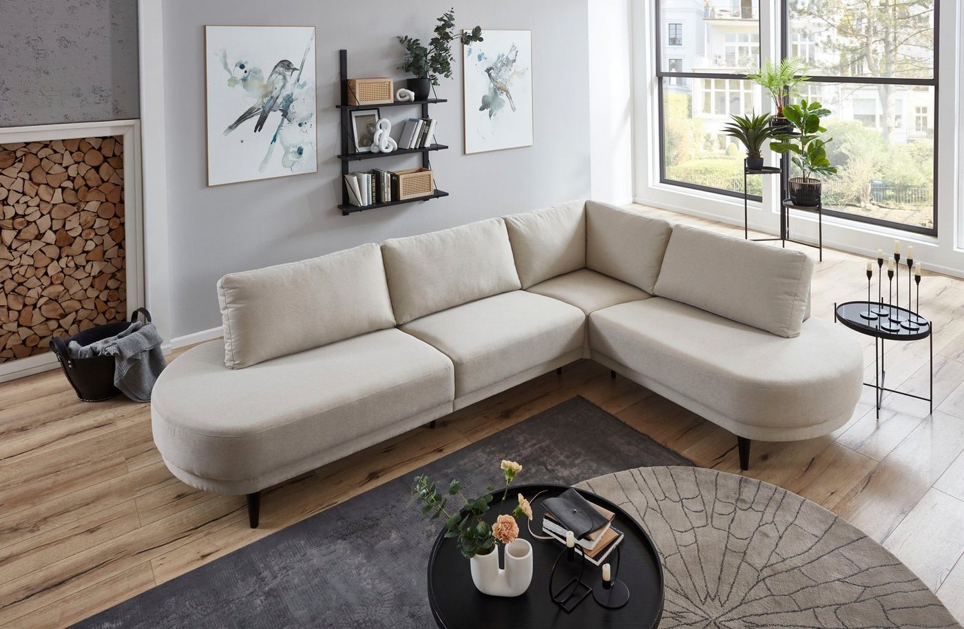 ATLANTIC home collection Ecksofa Ronny L-Form, wahlweise in beige, mit Wellenunterfederung, rechts/links montierbar von ATLANTIC home collection