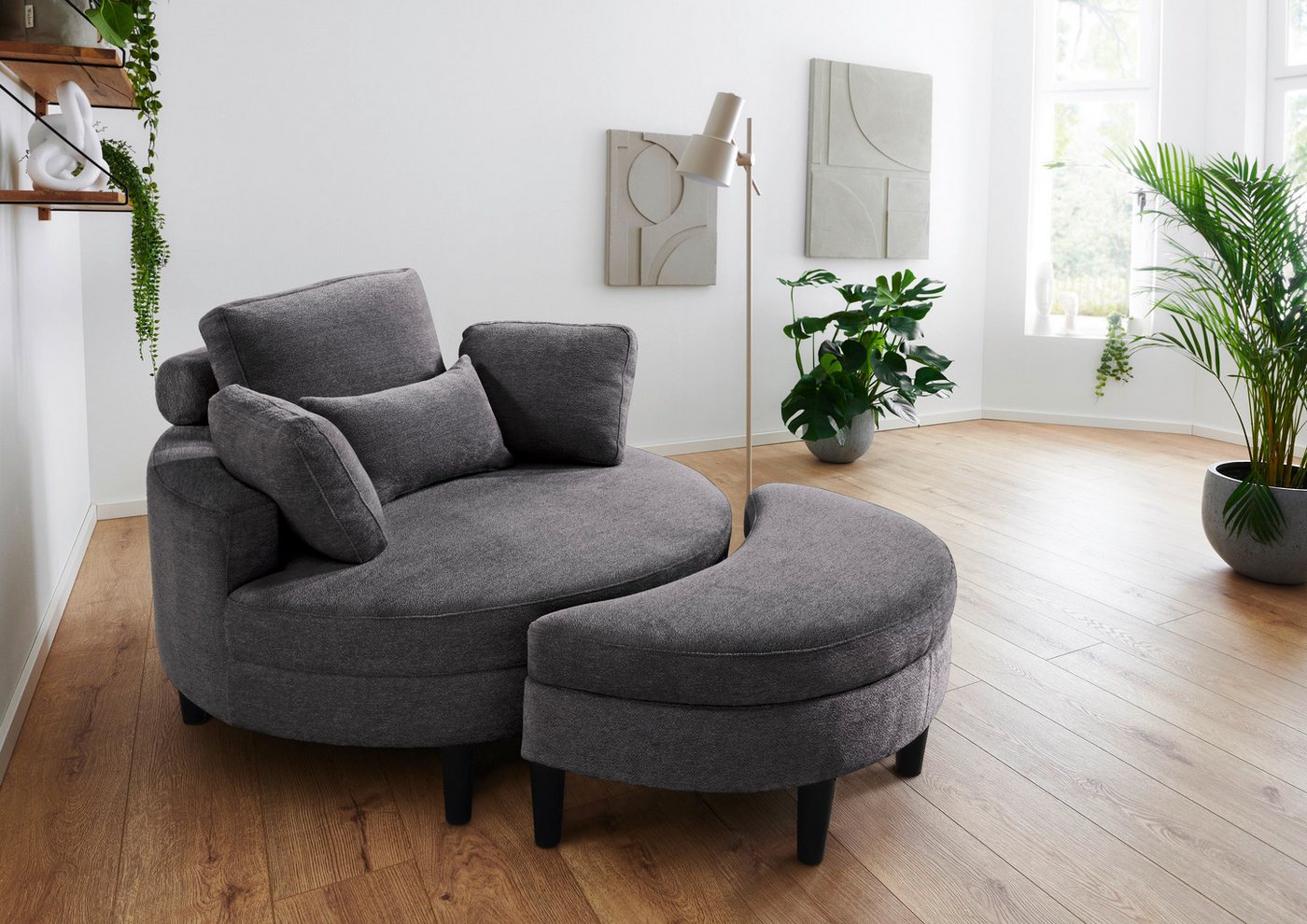 ATLANTIC home collection Loveseat Ravi, XXL- Sessel, inklusive Stauraumhocker, Rückenkissen & drei Zierkissen von ATLANTIC home collection