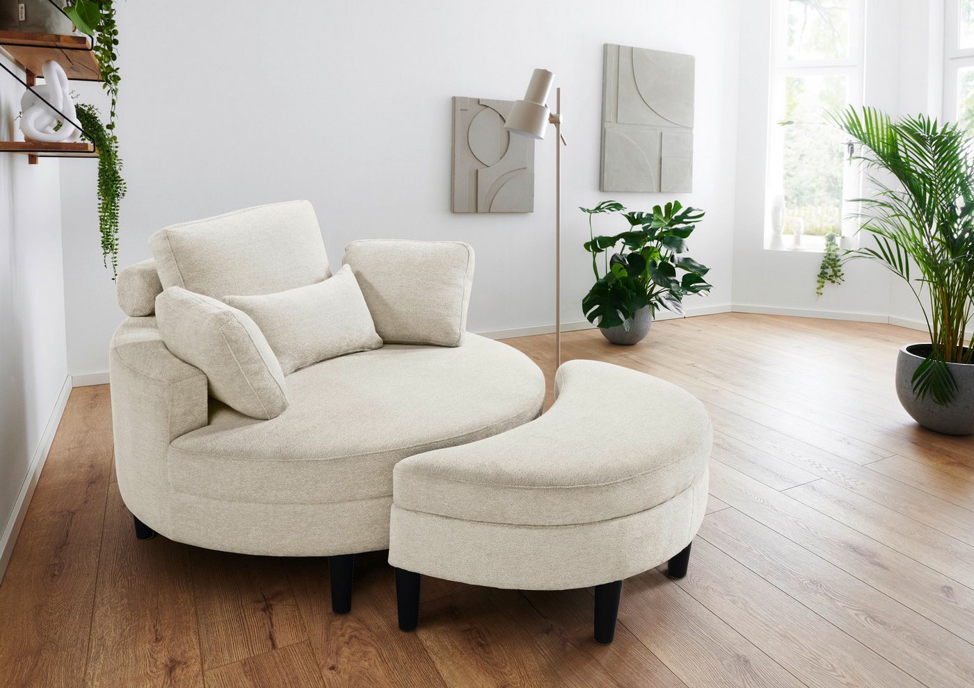 ATLANTIC home collection Loveseat Ravi, XXL- Sessel, inklusive Stauraumhocker, Rückenkissen & drei Zierkissen von ATLANTIC home collection