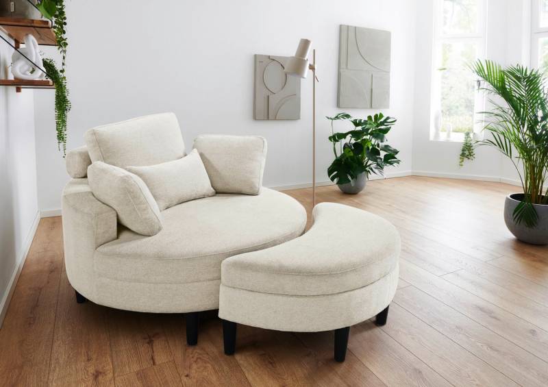 ATLANTIC home collection Loveseat Ravi, XXL- Sessel, inklusive Stauraumhocker, Rückenkissen & drei Zierkissen von ATLANTIC home collection