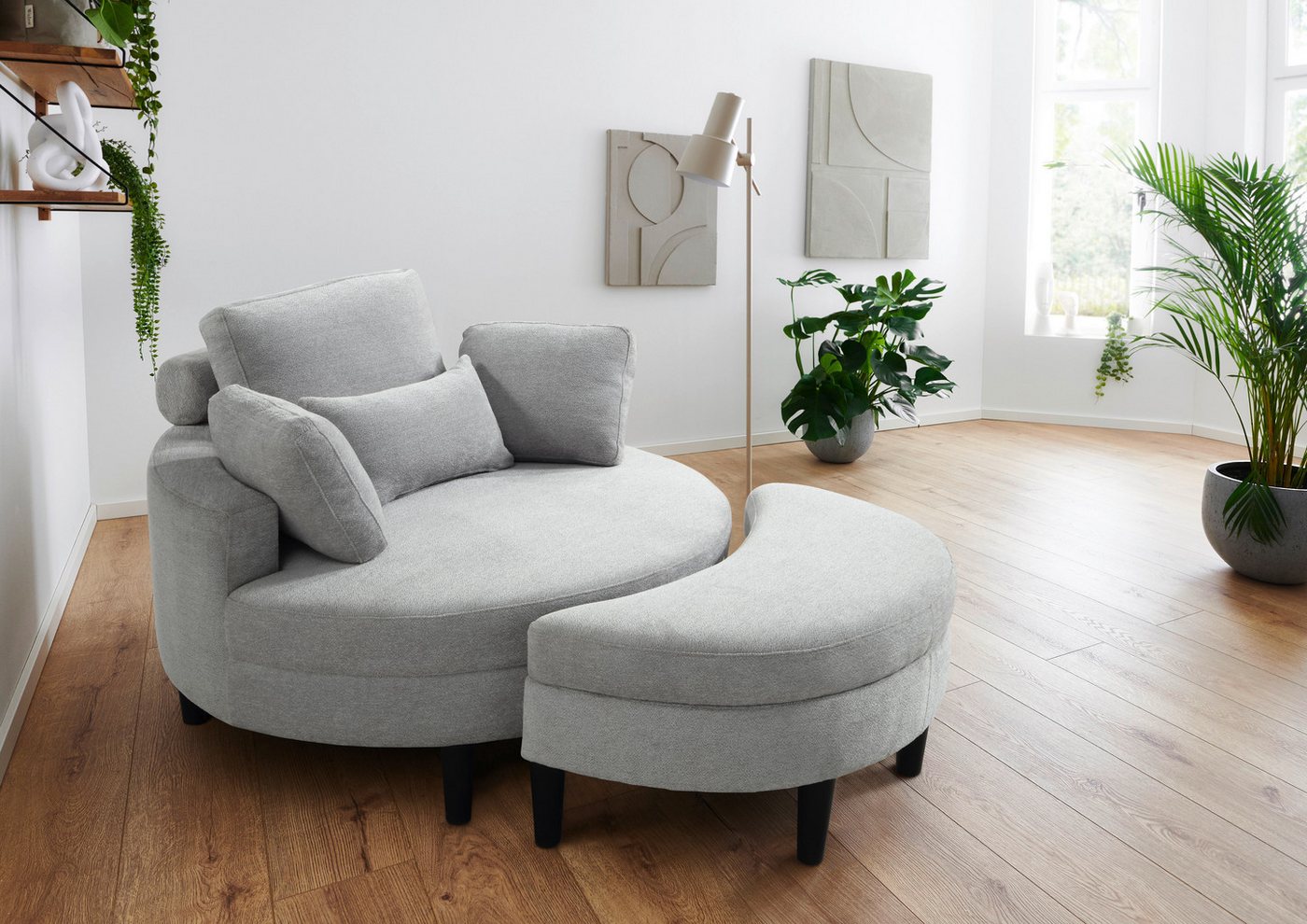 ATLANTIC home collection Loveseat Ravi, XXL- Sessel, inklusive Stauraumhocker, Rückenkissen & drei Zierkissen von ATLANTIC home collection