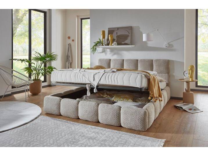 ATLANTIC home collection Polsterbett Jane mit großen Stauraum, luxurious gepolstertes Kopfteil und Rahmen, Bezug mit Bouclécharakter, beige von ATLANTIC-home-collection