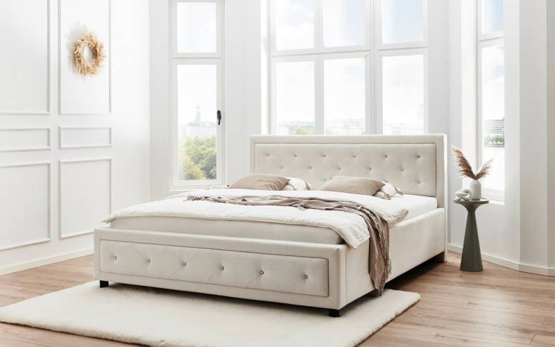 ATLANTIC home collection Polsterbett Krista mit Acrylsteinverzierung in Kopf- und Fußteil, erhältlich in den Breiten 160cm & 180cm von ATLANTIC home collection
