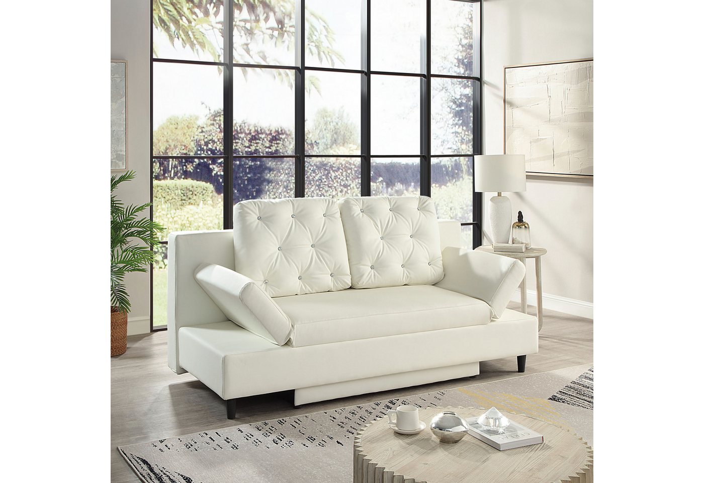 ATLANTIC home collection Schlafsofa COCO, mit Bettkasten, Kunstleder und Kissen mit Strasssteinen von ATLANTIC home collection