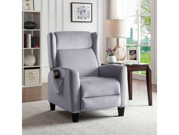 ATLANTIC home collection TV-Sessel Timo, klassischer Ohrensessel mit Relaxfunktion und praktischer Seitentasche, grau von ATLANTIC-home-collection